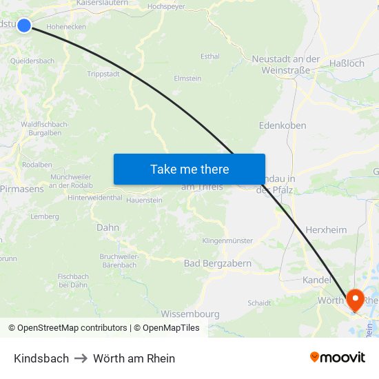 Kindsbach to Wörth am Rhein map