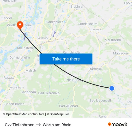 Gvv Tiefenbronn to Wörth am Rhein map