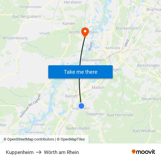Kuppenheim to Wörth am Rhein map