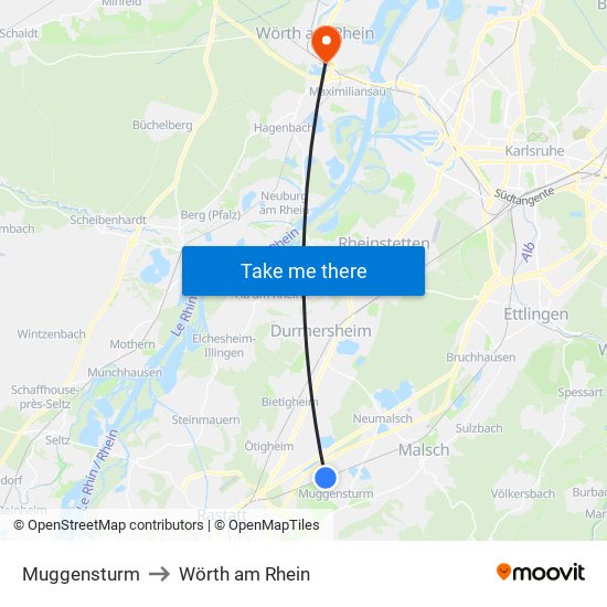 Muggensturm to Wörth am Rhein map