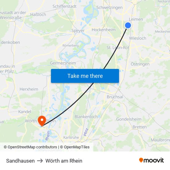 Sandhausen to Wörth am Rhein map