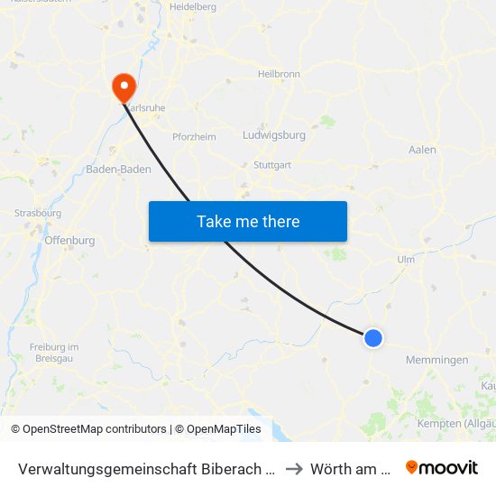 Verwaltungsgemeinschaft Biberach An Der Riß to Wörth am Rhein map