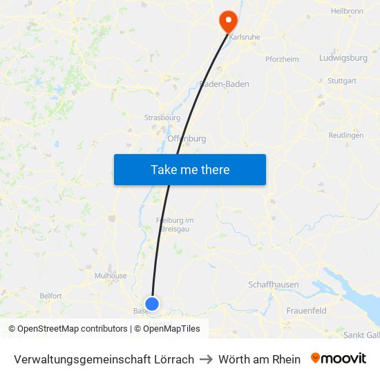 Verwaltungsgemeinschaft Lörrach to Wörth am Rhein map