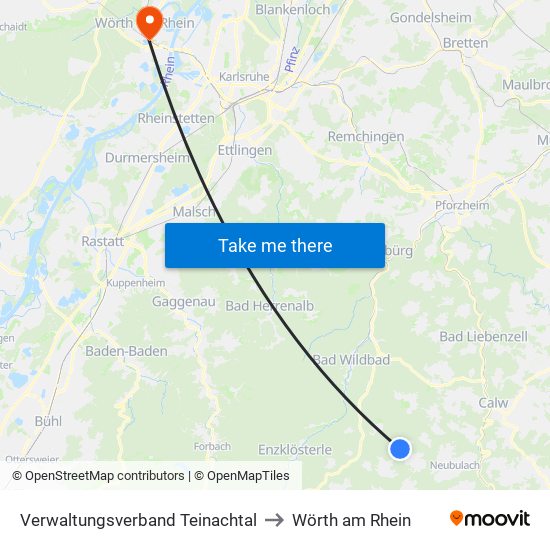 Verwaltungsverband Teinachtal to Wörth am Rhein map