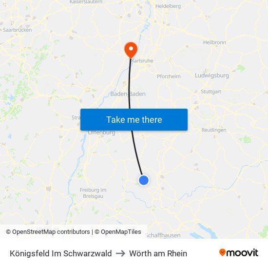 Königsfeld Im Schwarzwald to Wörth am Rhein map