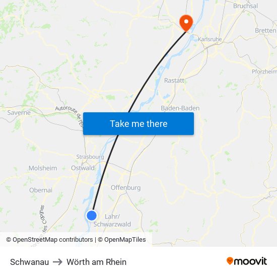 Schwanau to Wörth am Rhein map