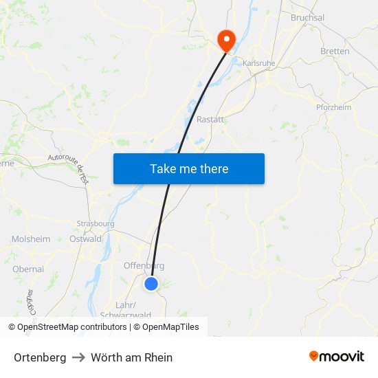 Ortenberg to Wörth am Rhein map