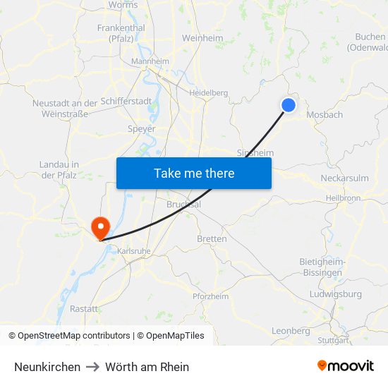 Neunkirchen to Wörth am Rhein map