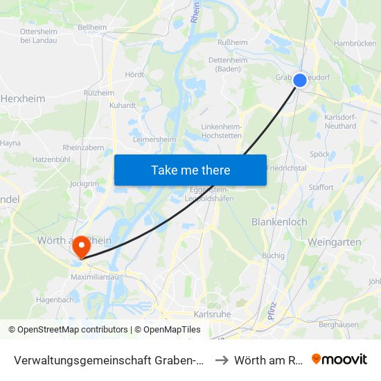 Verwaltungsgemeinschaft Graben-Neudorf to Wörth am Rhein map