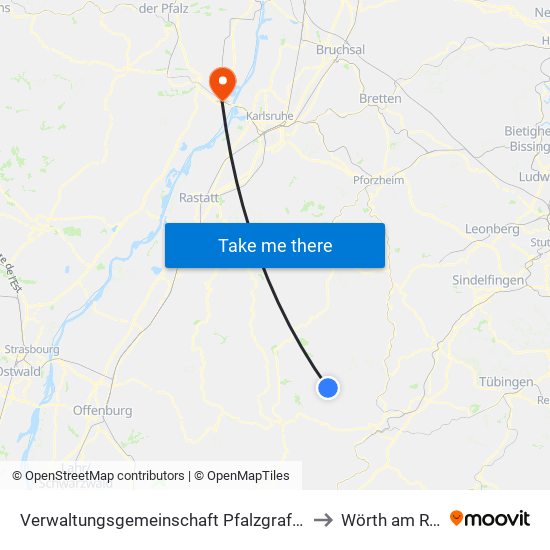 Verwaltungsgemeinschaft Pfalzgrafenweiler to Wörth am Rhein map