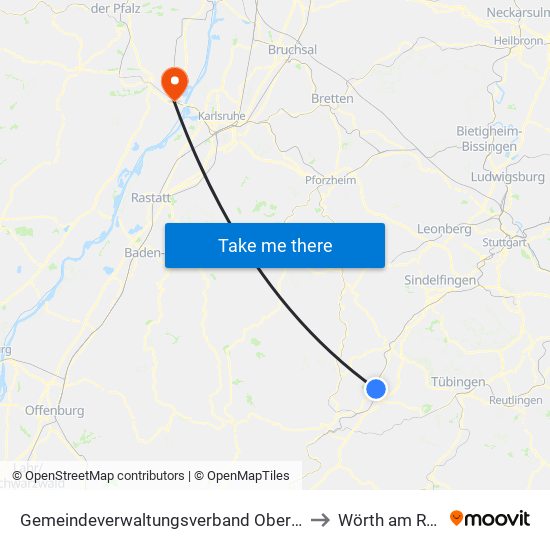 Gemeindeverwaltungsverband Oberes Gäu to Wörth am Rhein map