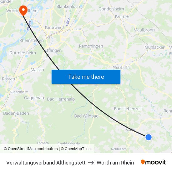 Verwaltungsverband Althengstett to Wörth am Rhein map