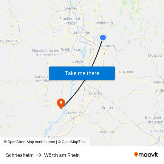 Schriesheim to Wörth am Rhein map