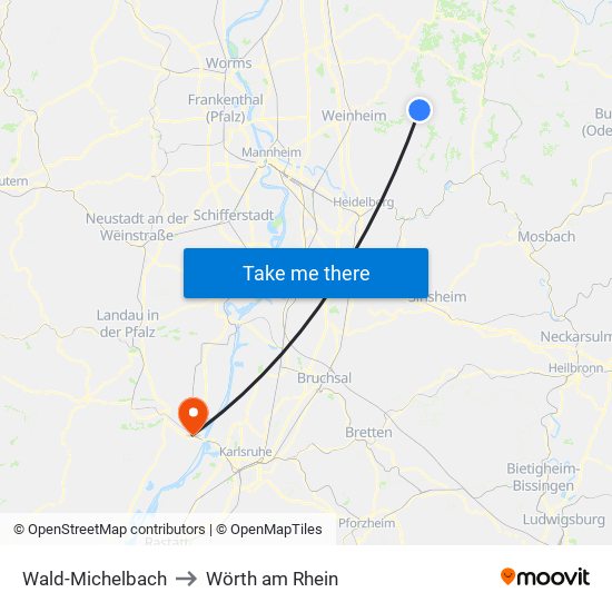 Wald-Michelbach to Wörth am Rhein map