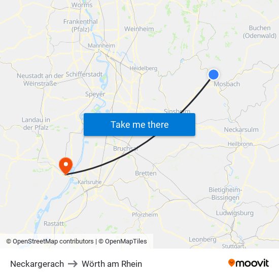 Neckargerach to Wörth am Rhein map