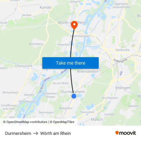 Durmersheim to Wörth am Rhein map