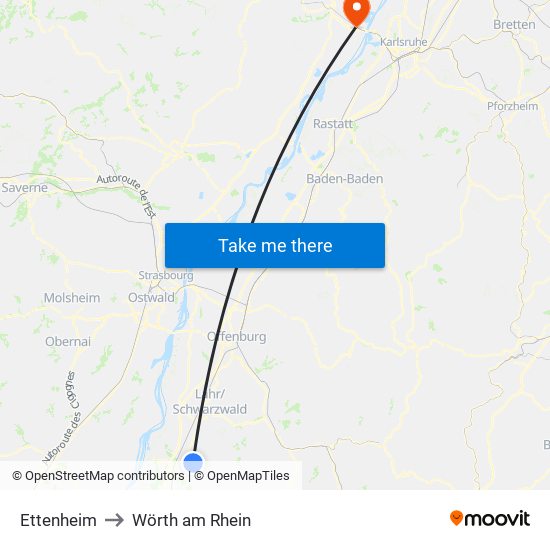 Ettenheim to Wörth am Rhein map