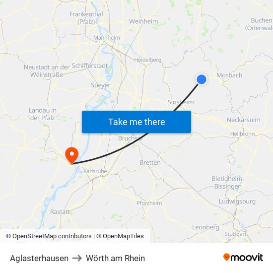 Aglasterhausen to Wörth am Rhein map