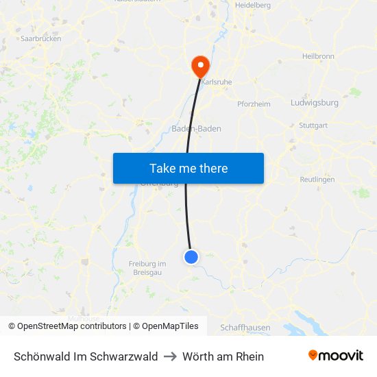 Schönwald Im Schwarzwald to Wörth am Rhein map