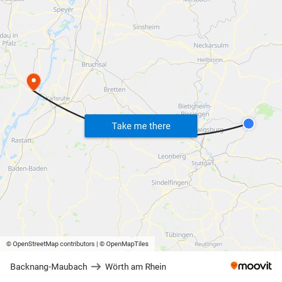 Backnang-Maubach to Wörth am Rhein map