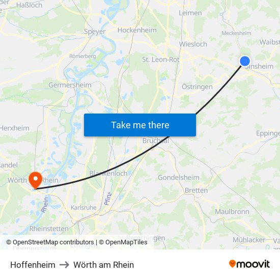 Hoffenheim to Wörth am Rhein map