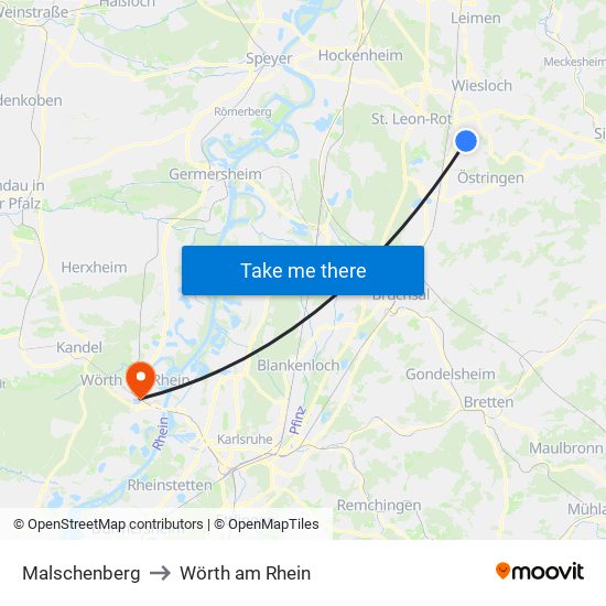 Malschenberg to Wörth am Rhein map