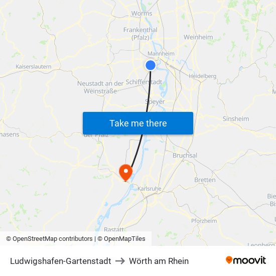 Ludwigshafen-Gartenstadt to Wörth am Rhein map