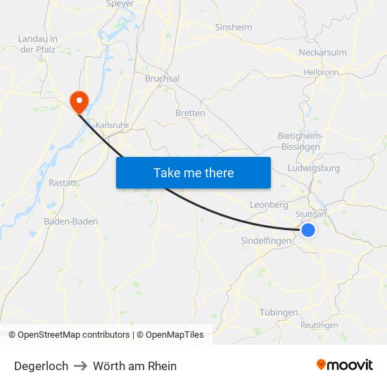 Degerloch to Wörth am Rhein map