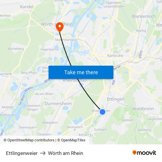 Ettlingenweier to Wörth am Rhein map