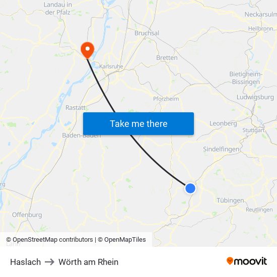 Haslach to Wörth am Rhein map