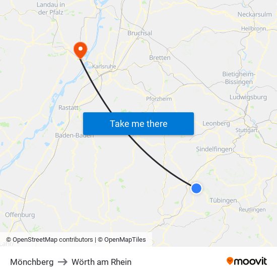 Mönchberg to Wörth am Rhein map