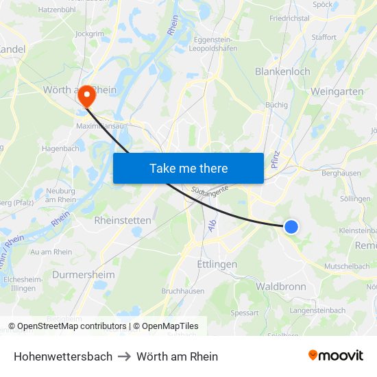 Hohenwettersbach to Wörth am Rhein map