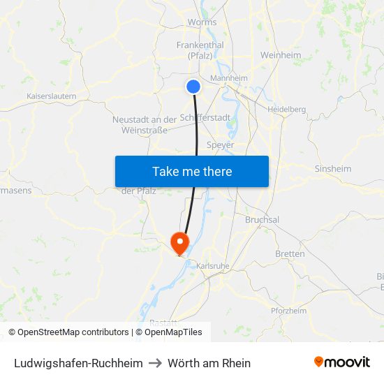 Ludwigshafen-Ruchheim to Wörth am Rhein map