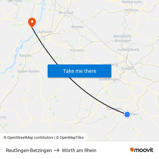 Reutlingen-Betzingen to Wörth am Rhein map