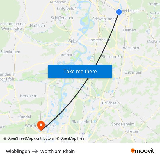 Wieblingen to Wörth am Rhein map