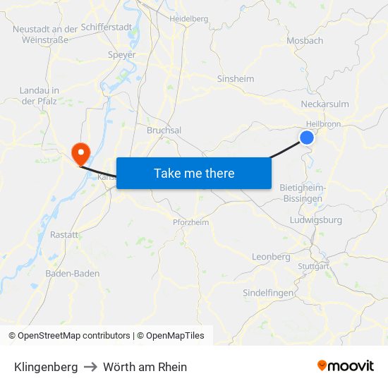 Klingenberg to Wörth am Rhein map