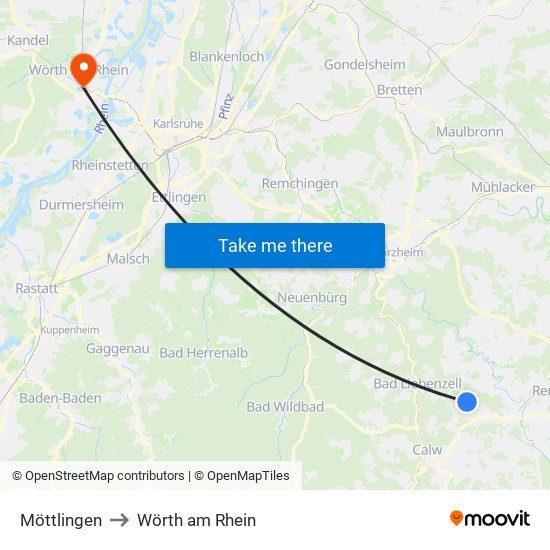 Möttlingen to Wörth am Rhein map