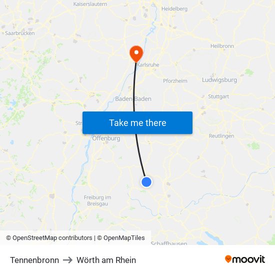 Tennenbronn to Wörth am Rhein map