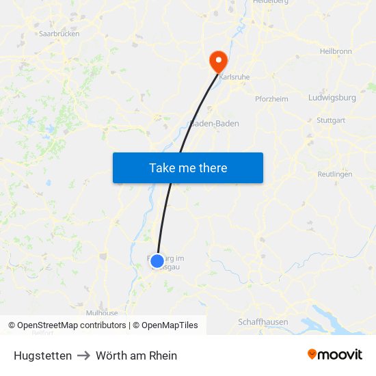 Hugstetten to Wörth am Rhein map