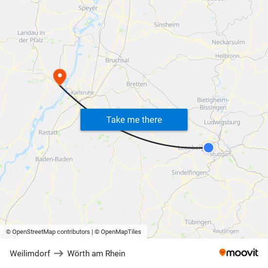 Weilimdorf to Wörth am Rhein map