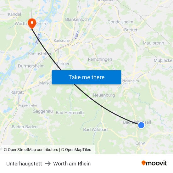 Unterhaugstett to Wörth am Rhein map