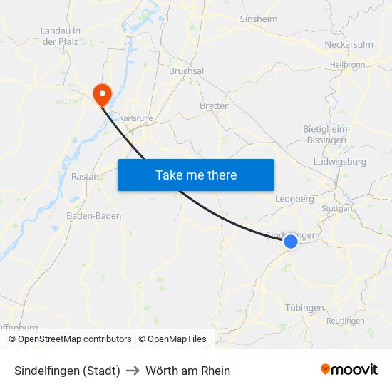 Sindelfingen (Stadt) to Wörth am Rhein map