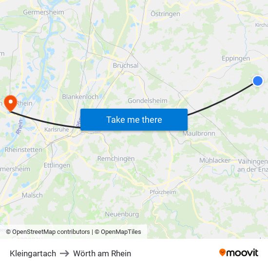 Kleingartach to Wörth am Rhein map