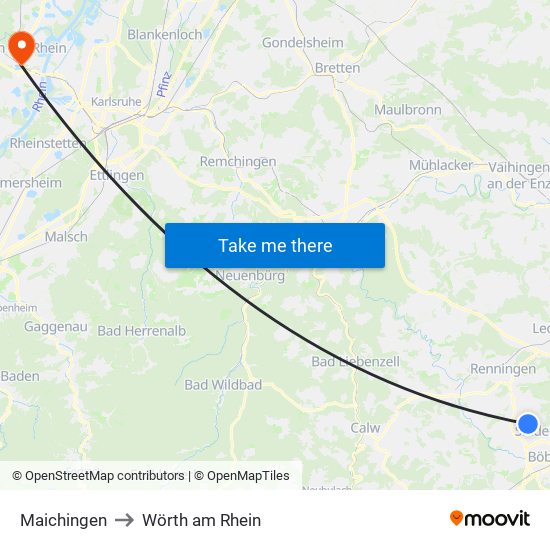 Maichingen to Wörth am Rhein map