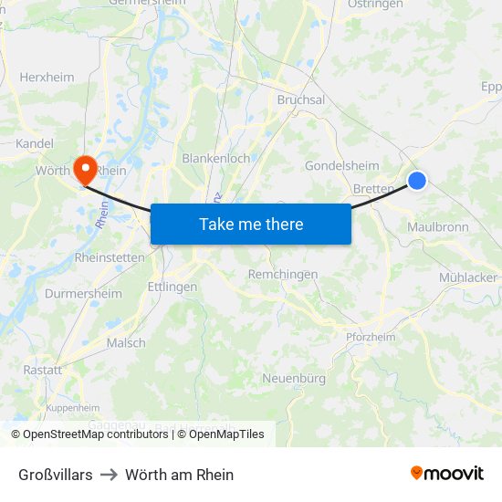 Großvillars to Wörth am Rhein map