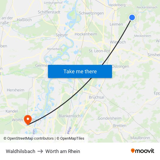 Waldhilsbach to Wörth am Rhein map