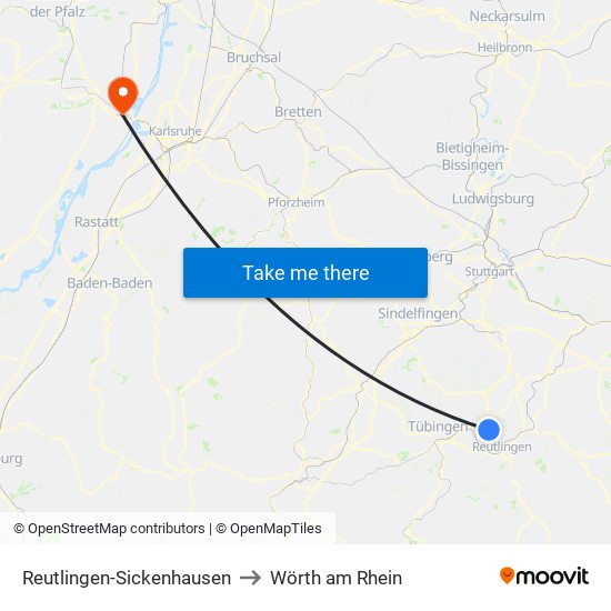 Reutlingen-Sickenhausen to Wörth am Rhein map