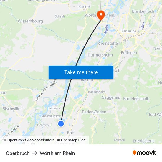 Oberbruch to Wörth am Rhein map