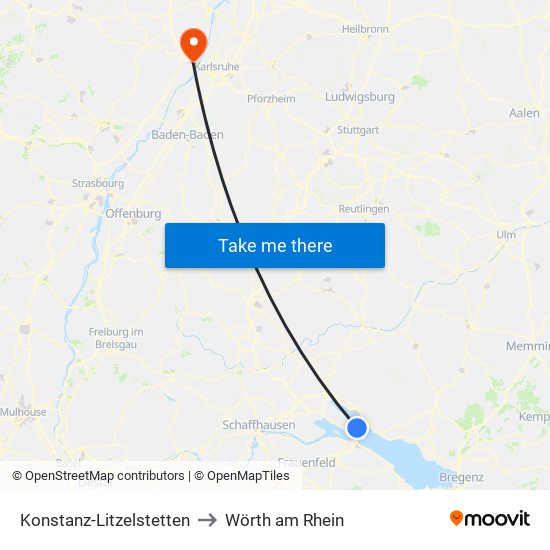 Konstanz-Litzelstetten to Wörth am Rhein map
