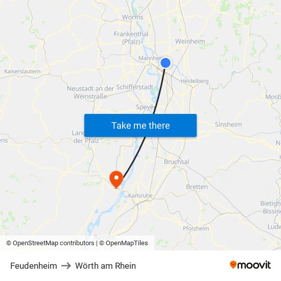 Feudenheim to Wörth am Rhein map